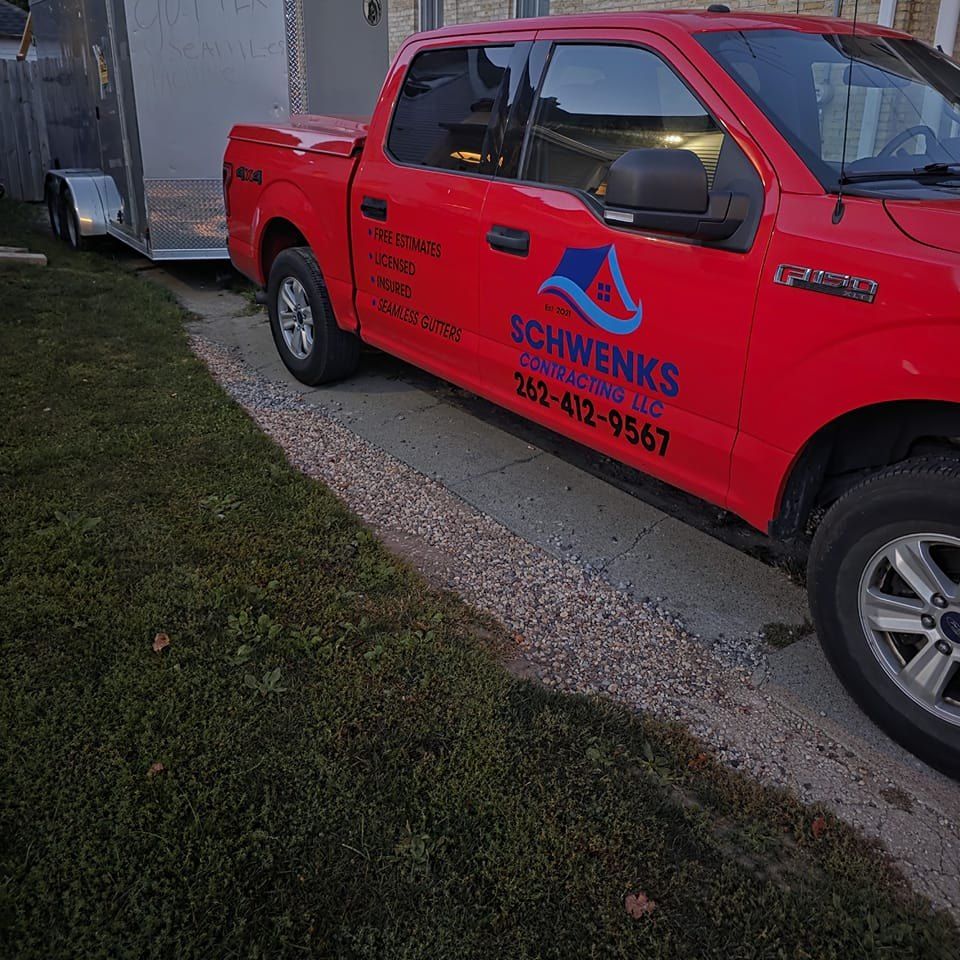 The Schwenk's Contracting truck, licensed and insured, at a job site